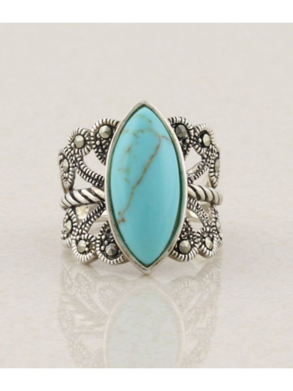 Sterling Silver Turquoise & Marcasite Ring Size 7 1/4